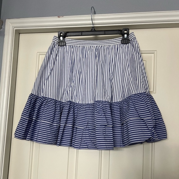 J Crew Blue & White Striped Lagoon Tiered Ruffle Mini Skirt - Picture 2 of 6